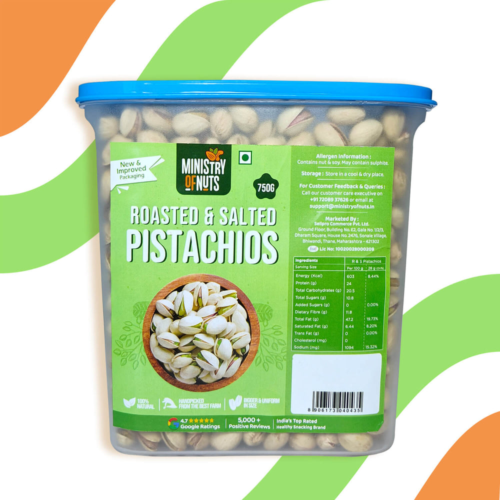 Roasted & Salted Pistachios 750 Grams (Pista) | FREE Container