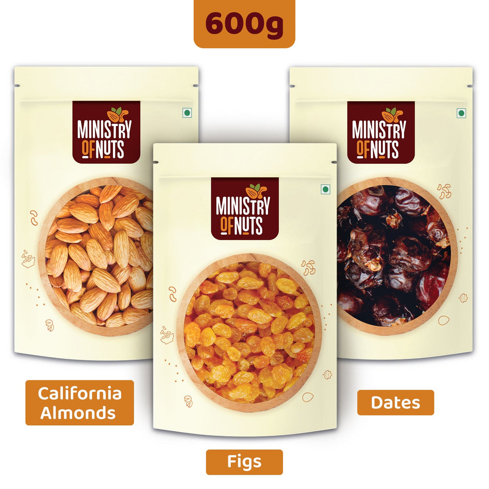 W (SEP20) Pack of 3 California Almonds (200 g) + Seedless Raisins (200g) + Dates (200g) 600g