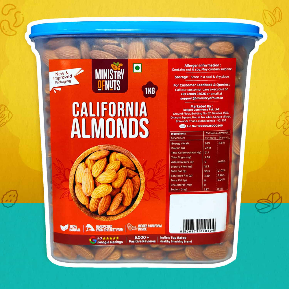 Premium California Almonds 1 KG (Badaam/Badam) FREE Container(B)