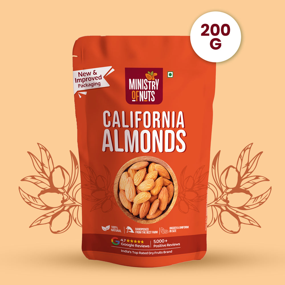 Ministry Of Nuts Pack of 3 Premium Dry Fruits California Almonds 200g, Whole Cashew Nuts 200g, Dates 200g Total 600g