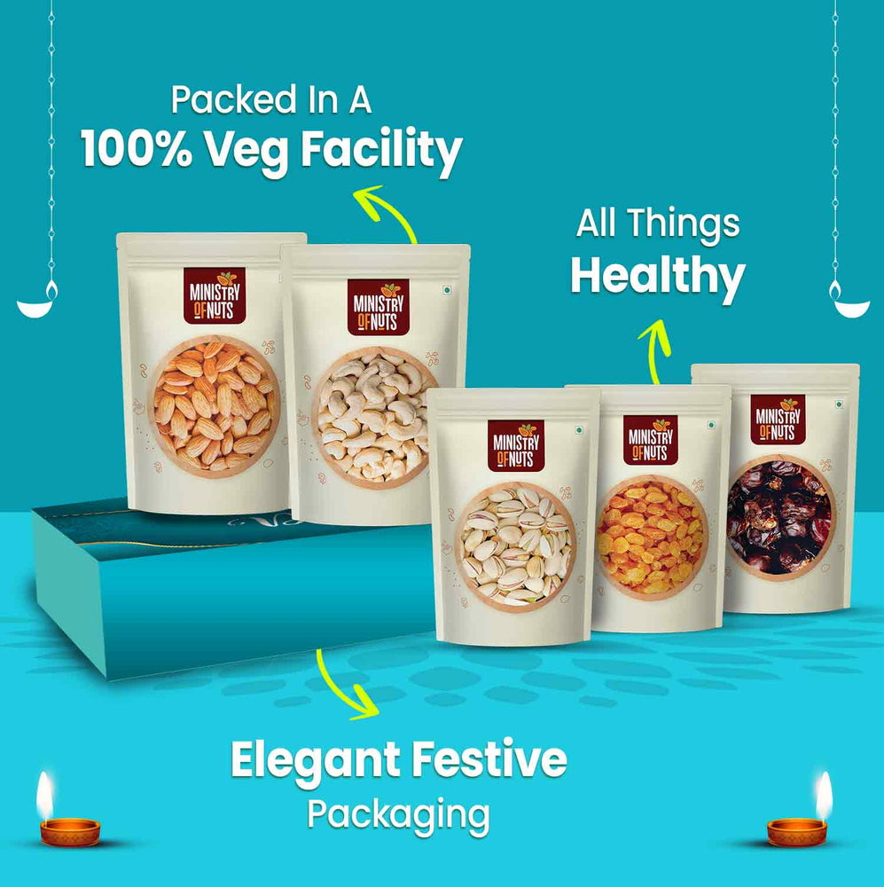 Family Pack of 5 Premium Dry Fruits I Blue | 750g with Blue Mandala Sleeves.