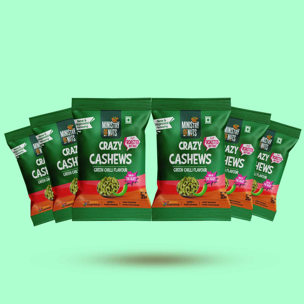 Pack Of 6 Crazy Cashews Green Chilli Flavour 210g  | Roasted & Flavoured