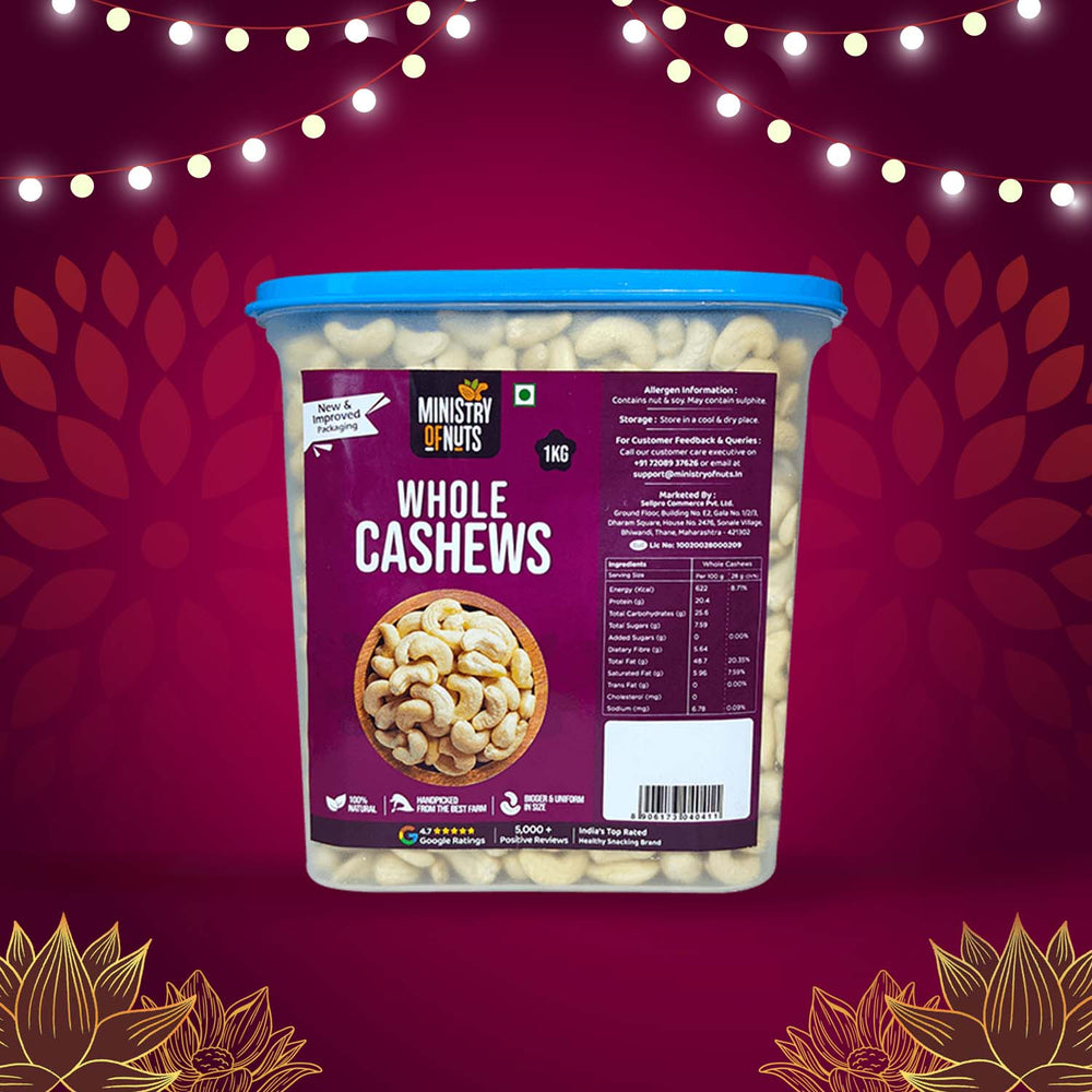 Premium Cashews 1 KG (Whole Cashews/Kaju) FREE Container