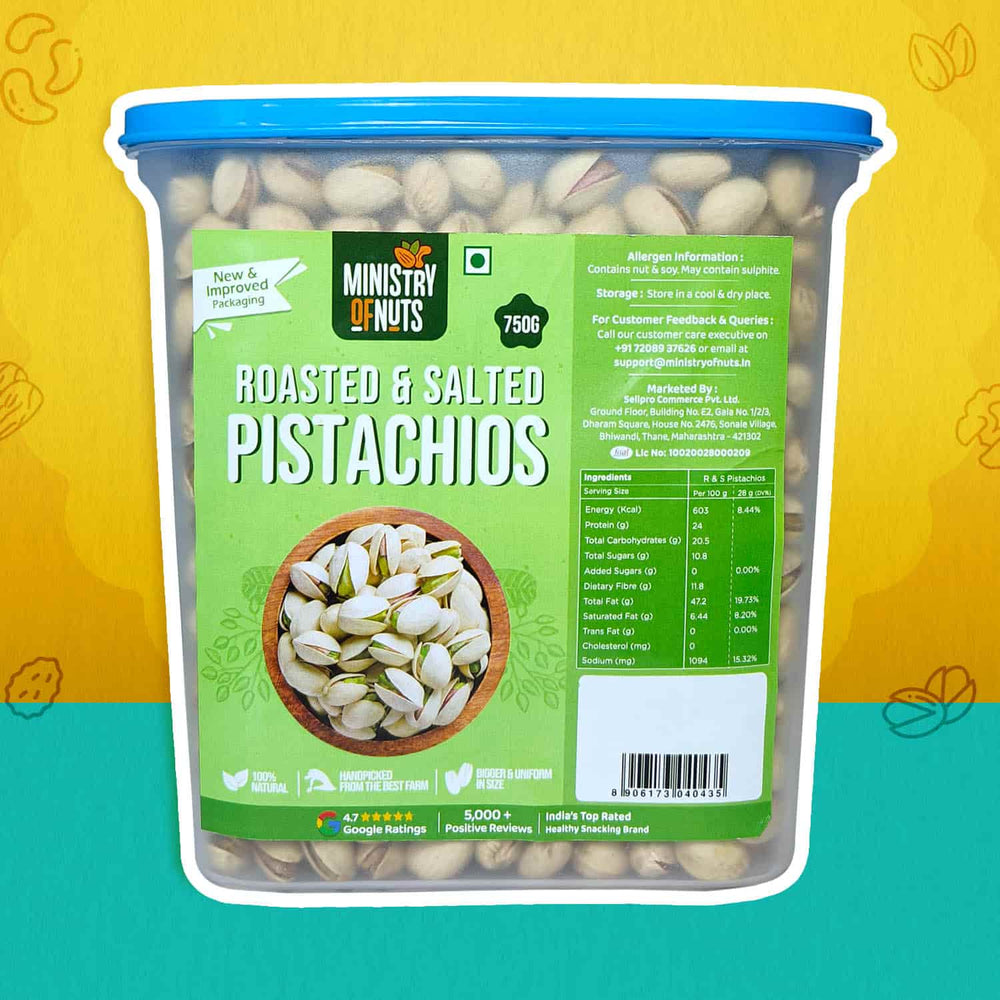 Roasted & Salted Pistachios 750 Grams (Pista) | FREE Container(B)