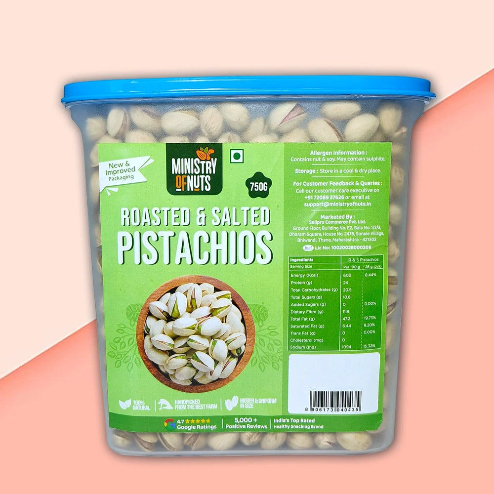 Roasted & Salted Pistachios 750 Grams (Pista) | FREE Container