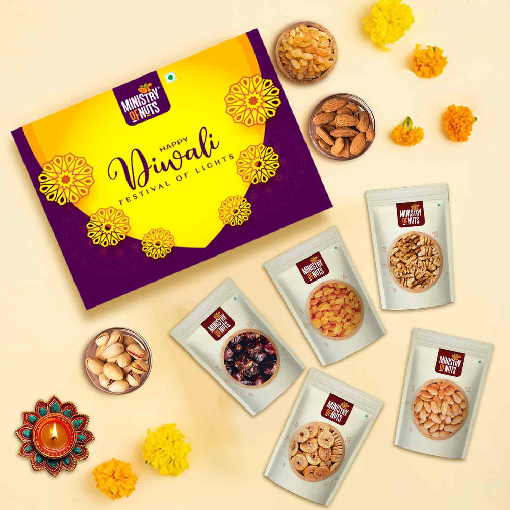 Family Pack of 5 Premium Dry Fruits I Purple | 750g with Purple Chakra Sleeves.