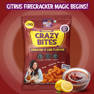 Ministry Of Nuts Pack Of 4 Crazy Bites Peri Peri Flavour Crazy Bites Cream and Onion Flavour  Crazy Bites Srirach & Lime Flavour Crazy Bites Cheddar Cheese Flavour Total 100gm