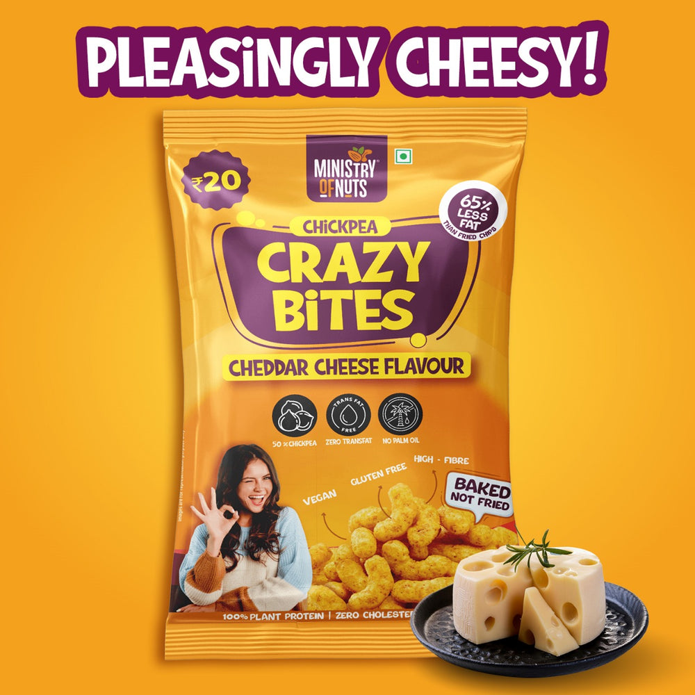 Ministry Of Nuts Pack Of 4 Crazy Bites Peri Peri Flavour Crazy Bites Cream and Onion Flavour  Crazy Bites Srirach & Lime Flavour Crazy Bites Cheddar Cheese Flavour Total 100gm