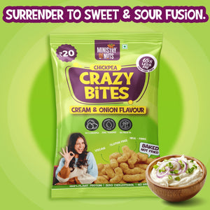 Ministry Of Nuts Pack Of 4 Crazy Bites Peri Peri Flavour Crazy Bites Cream and Onion Flavour  Crazy Bites Srirach & Lime Flavour Crazy Bites Cheddar Cheese Flavour Total 100gm