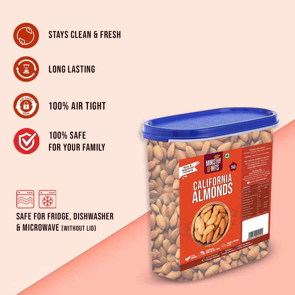 Premium California Almonds 1 KG (Badaam/Badam) FREE Container(P)