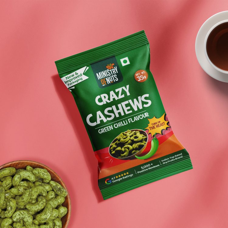 Pack Of 6 Crazy Cashews Green Chilli Flavour 210g  | Roasted & Flavoured