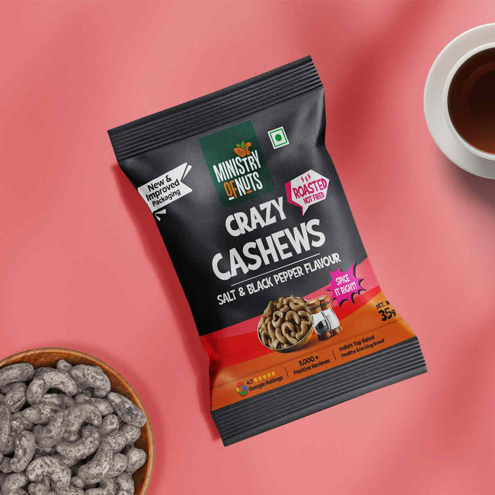 Pack Of 6 Crazy Cashews Salt & Black Pepper Flavour 210g