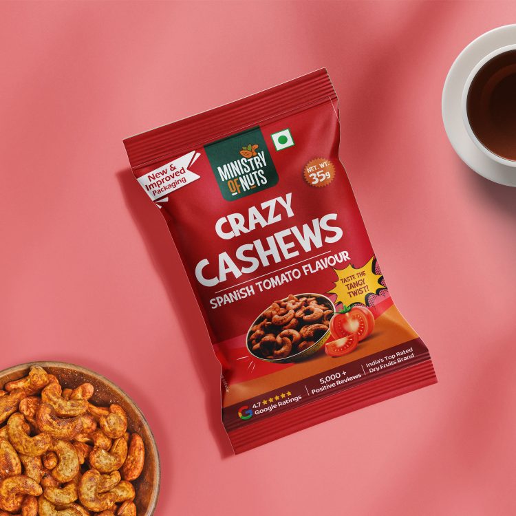 Pack Of 6 Crazy Cashews Spanish Tomato Flavour (210g)  | Roasted Flavoured Cashews