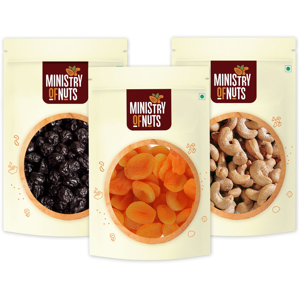 Pack of 3 Blueberry, Turkish Apricots and Roasted & Salted Cashews (300g)