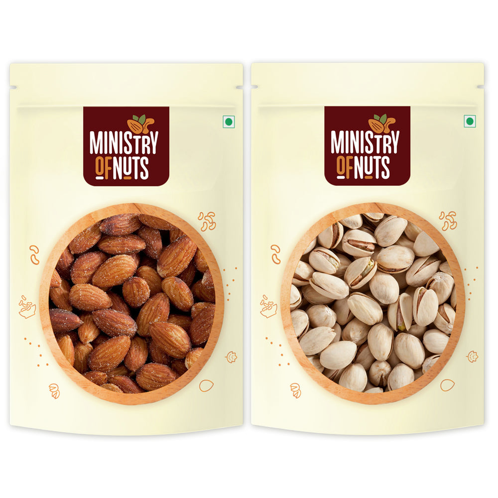 
            
                Load image into Gallery viewer, Pack of 2 Roasted and Salted Almonds &amp;amp; Roasted and Salted Pistachios (200g)
            
        