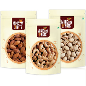 Pack of 3 Roasted & Salted Almonds, Roasted & Salted Cashews and Roasted & Salted Pistachios (300g)
