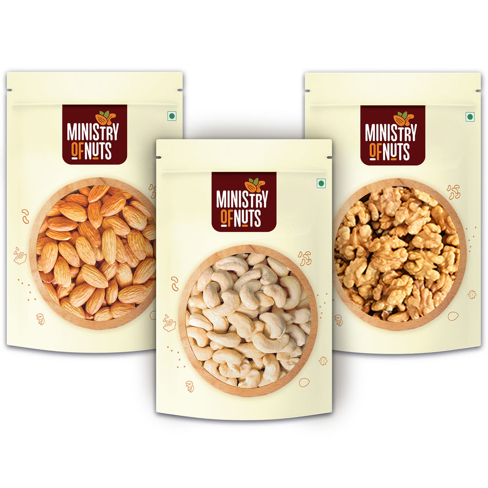 Pack of 3 California Almonds (200g) + Cashews (200g) + Walnuts (125g) 525g