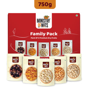 Family Pack Of 5 Premium Dry Fruits | Red | 750g