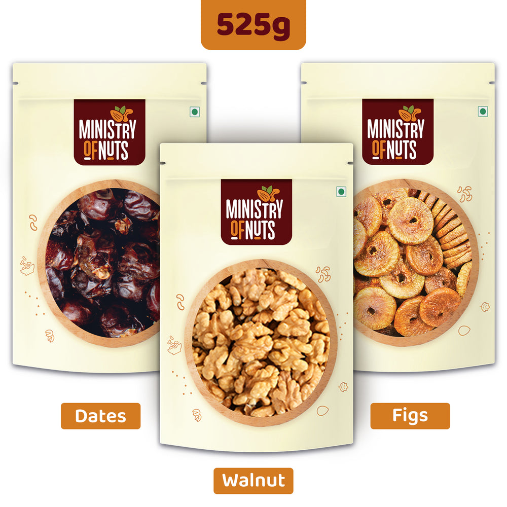 Pack of 3 Dates (200g) + Walnuts (125g) + Figs(200g) 525g