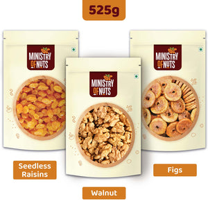 Pack of 3 Seedless Raisins (200g) + Walnuts (125g) + Figs(200g) 525g
