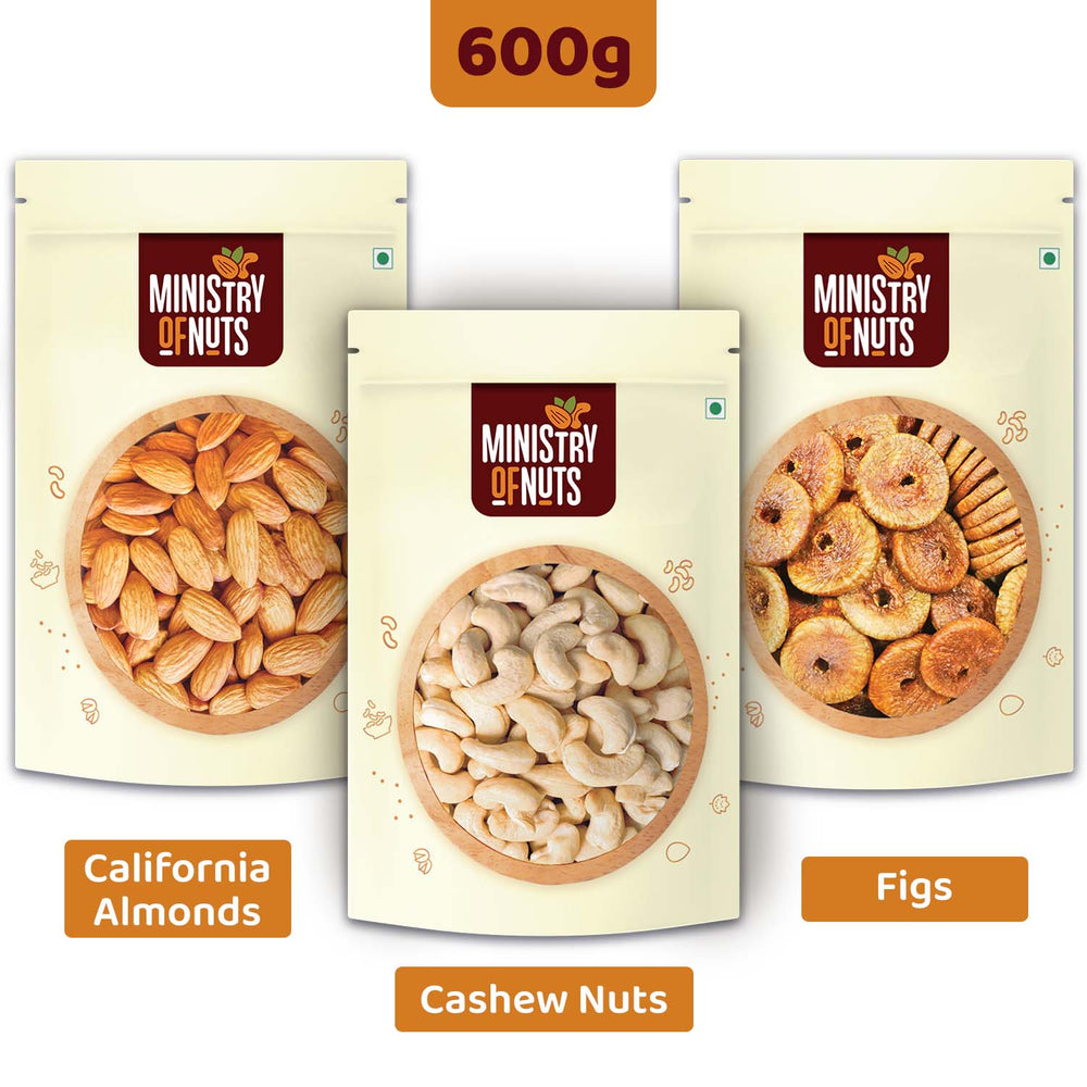 (FL) Pack of 3 California Almonds (200g) + Whole Cashew Nuts (200g) + Dried Figs (200g) 600g