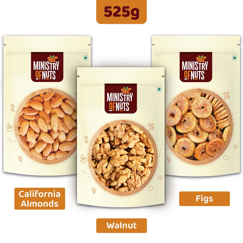 Pack of 3 California Almonds (200 g) + Walnuts (125g) + Figs (200g) 525g