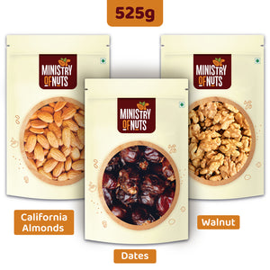 
            
                Load image into Gallery viewer, Pack of 3 California Almonds (200 g) + Dates (200g) + Walnuts (125g) 525g
            
        
