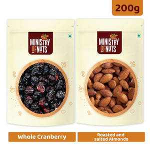Pack of 2  Whole Cranberries & Roasted & Salted Almonds (200g)
