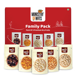 Family Pack Of 5 I Almonds, Cashew Nuts, Pistachios, Raisins and Dates Total 750gm (COL_DEC40%)
