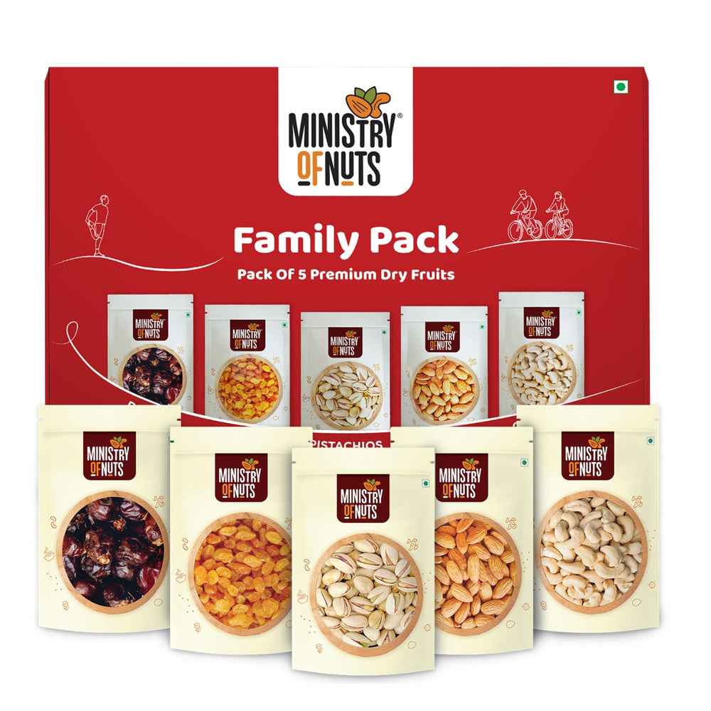 Family Pack Of #5 Premium Dry Fruits I Almonds, Raisins, Pistachios, Whole Cashew Nuts, Dates I 750g